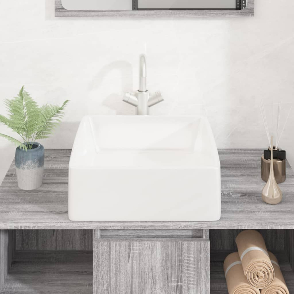 vidaXL White Ceramic Square Wash Basin 130 x 370 x 370mm Image 2