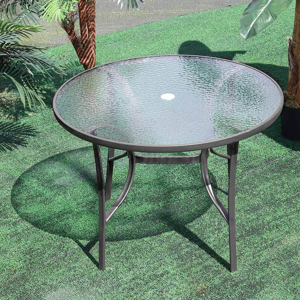 Living and Home Brown Round Glass Table Image 1