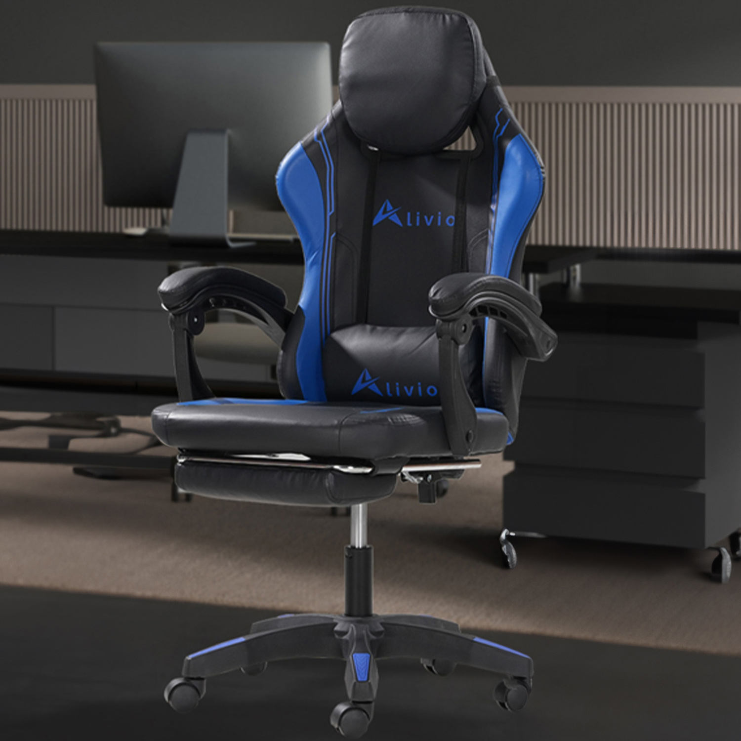 Alivio Blue and Black Swivel Gaming Chair with Lumbar Support Image 1