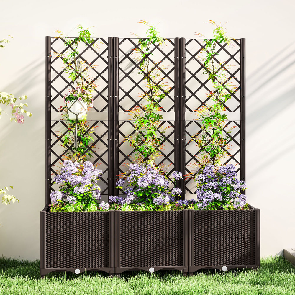 Outsunny Brown Plastic Vegetable Planter Box with Trellis 1.3 x 3.9ft Image 3