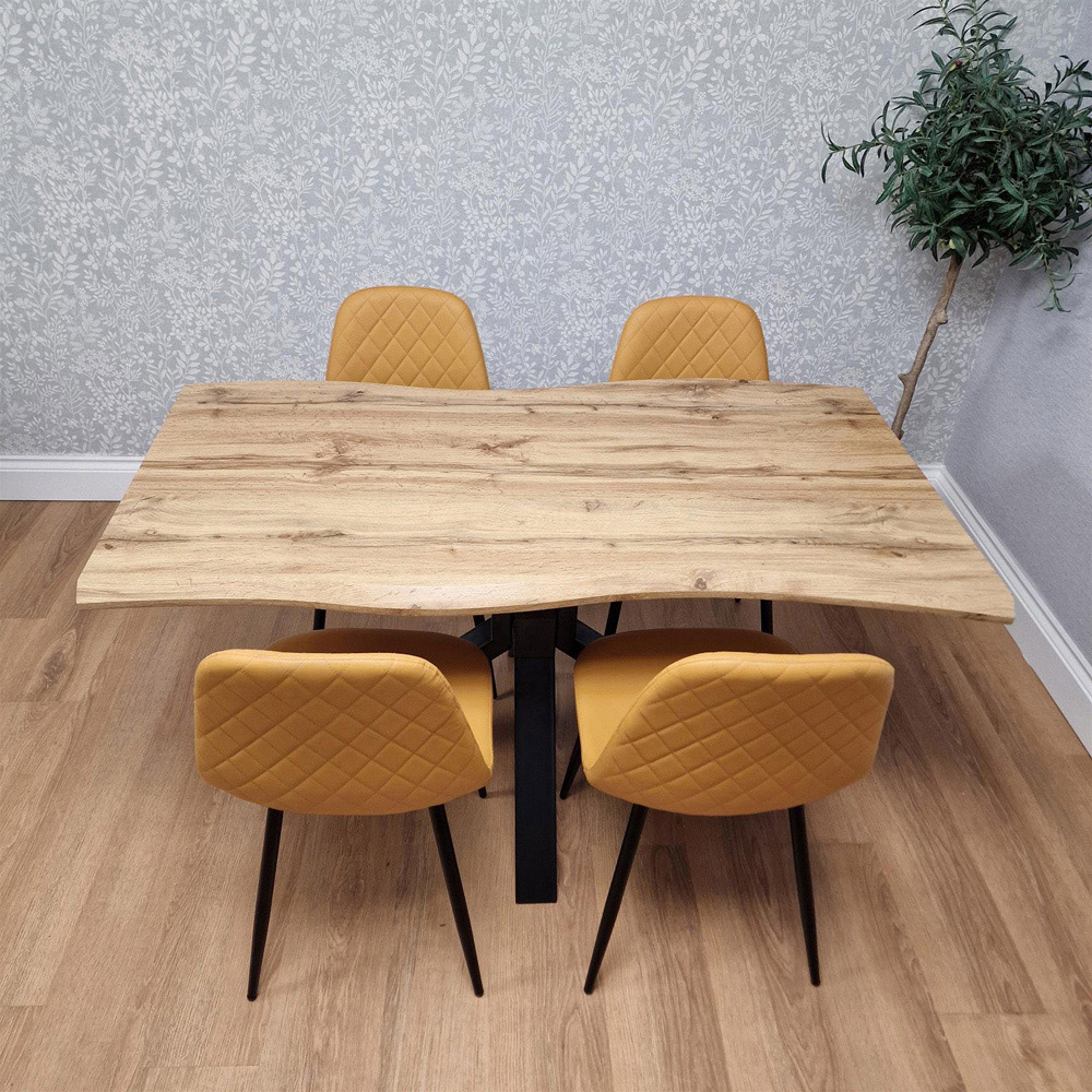 Portland 4 Seater Gem Pattern Faux Leather Wooden Tabletop Dining Set Mustard Image 5