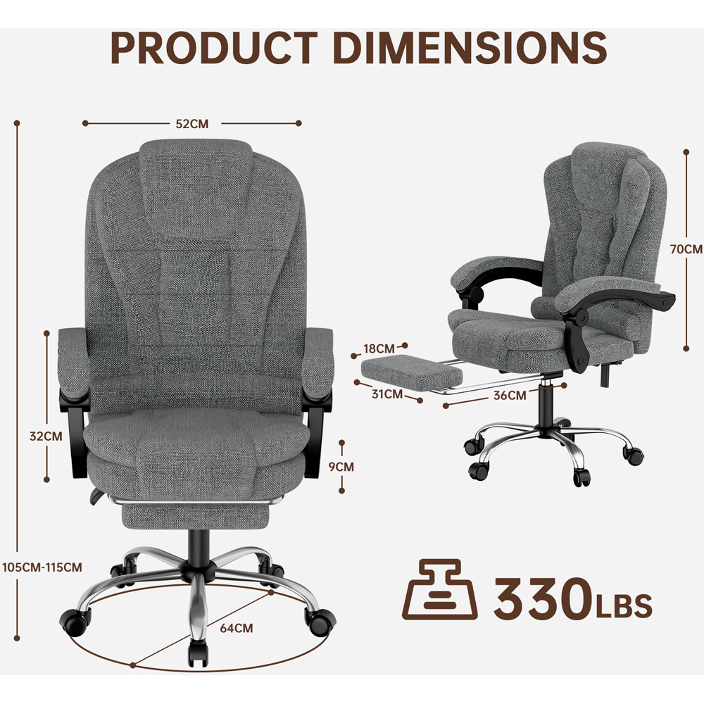 Rattrix Grey PU Leather Reclining Swivel Office Chair with Footrest and Lumbar Support Image 7
