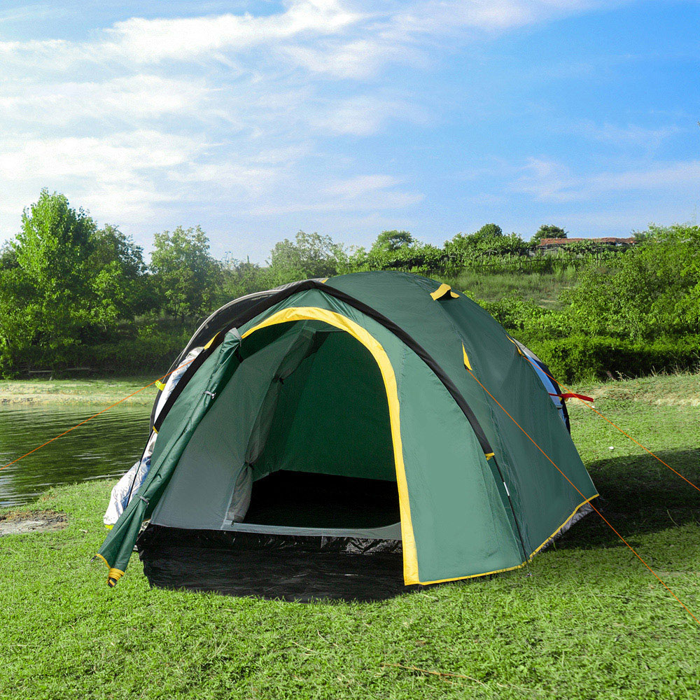 Outsunny 2 Person Waterproof Camping Tent Green and Yellow Image 2