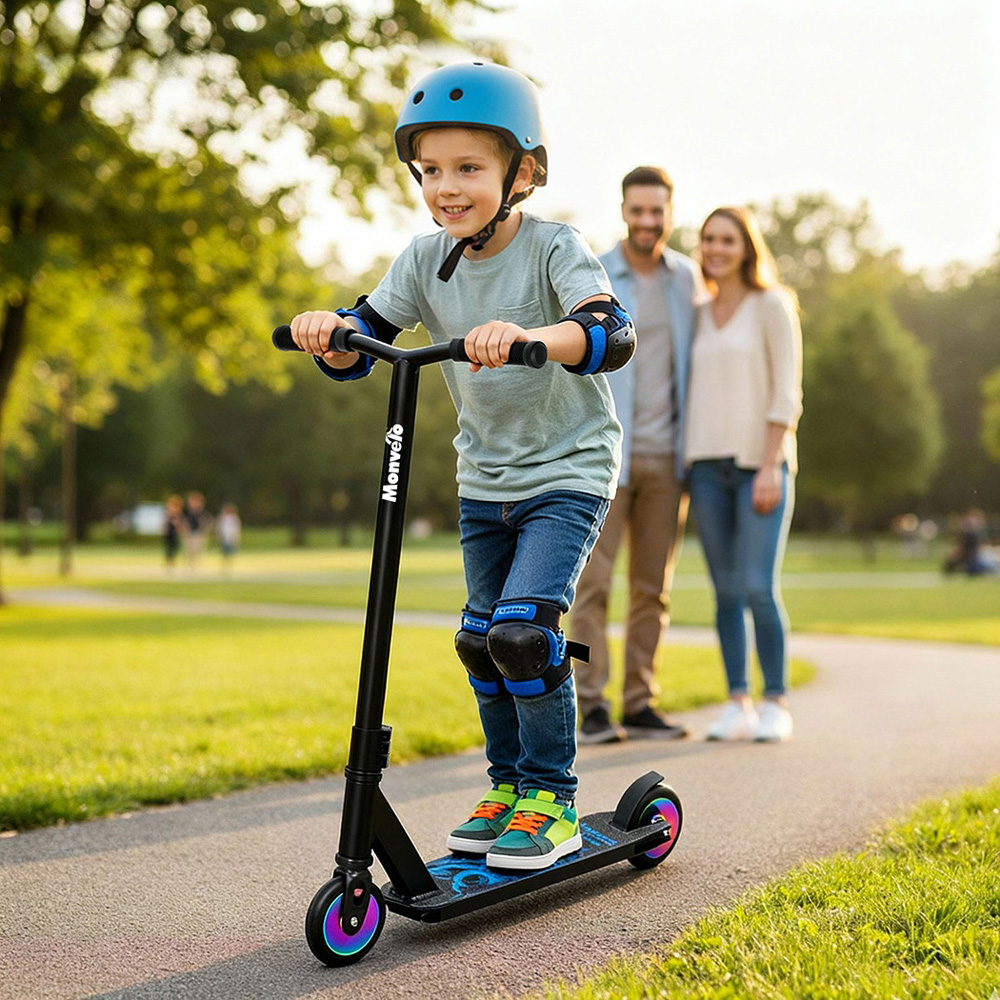 Monvelo Black and Blue Kids Adult Freestyle Stunt Scooter Image 2