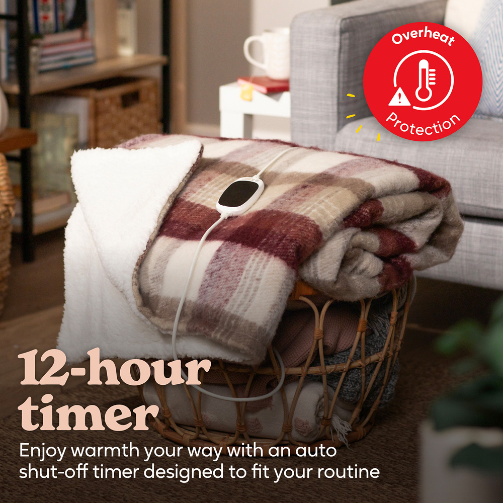 Russell Hobbs Tartan Faux Wool and Sherpa Heated Throw with Controller 130 x 180cm Image 2