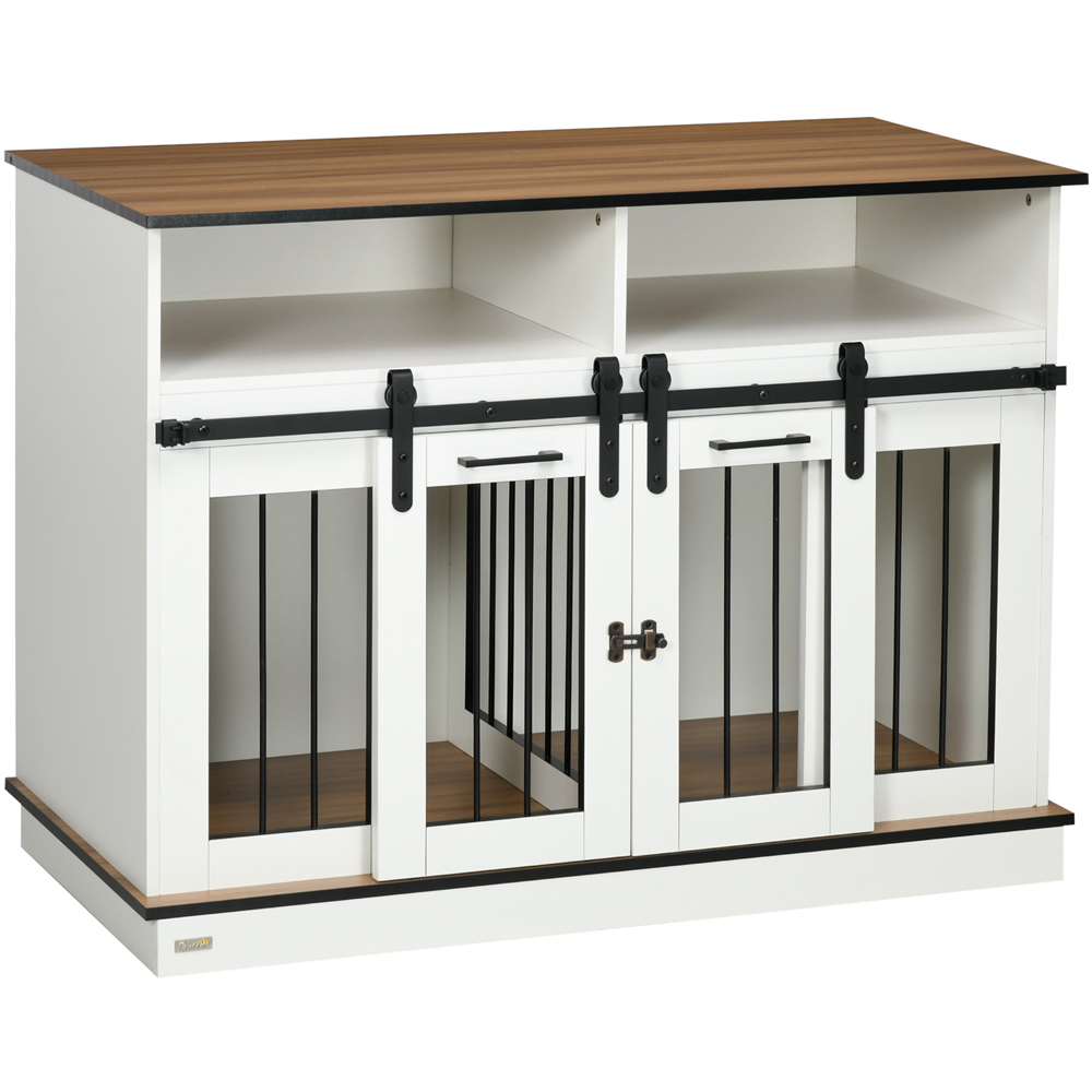 PawHut 2 Shelf White Large Dog Pet Crate Side Table Image 1