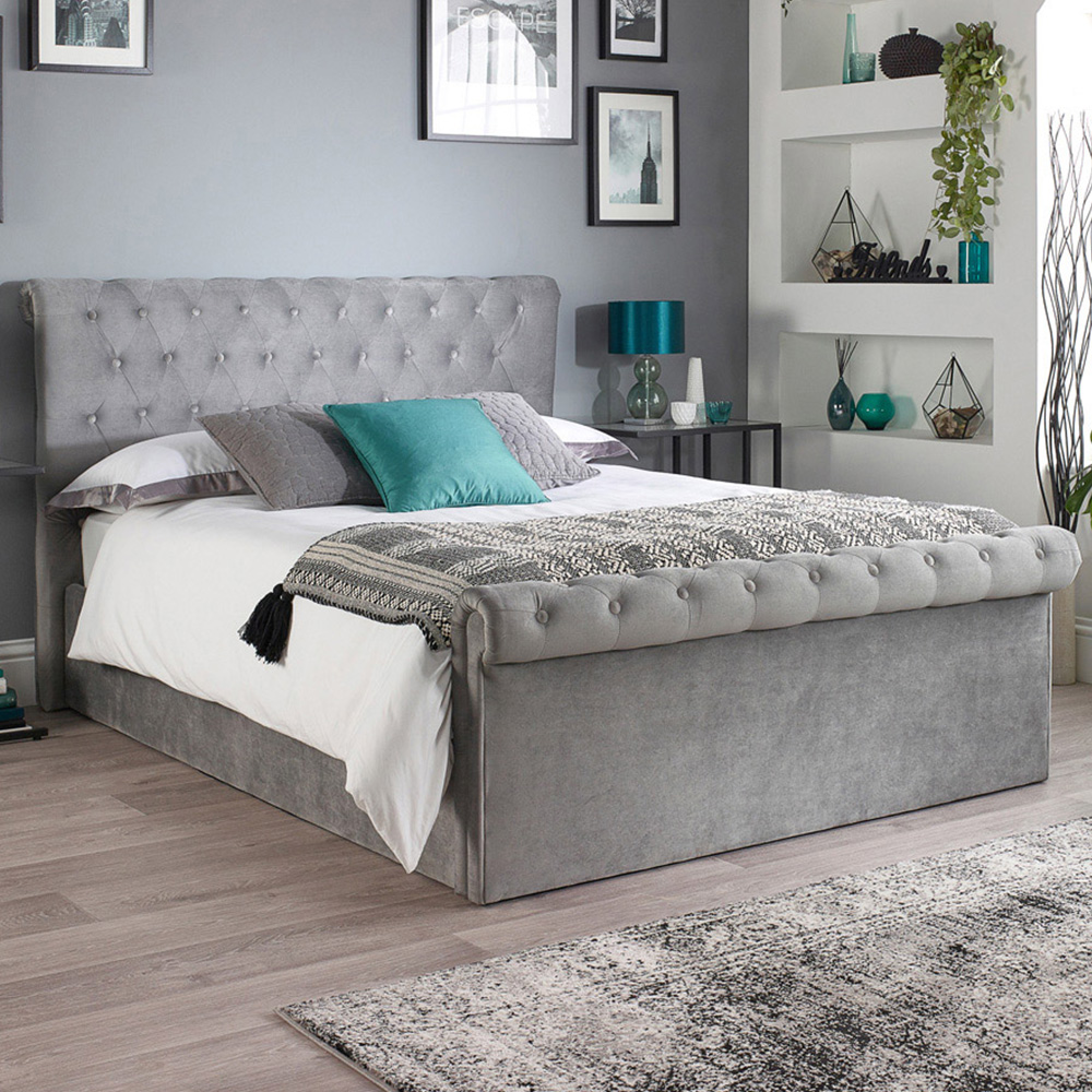 Aspire Chesterfield Double Grey Ottoman Bed Image 1