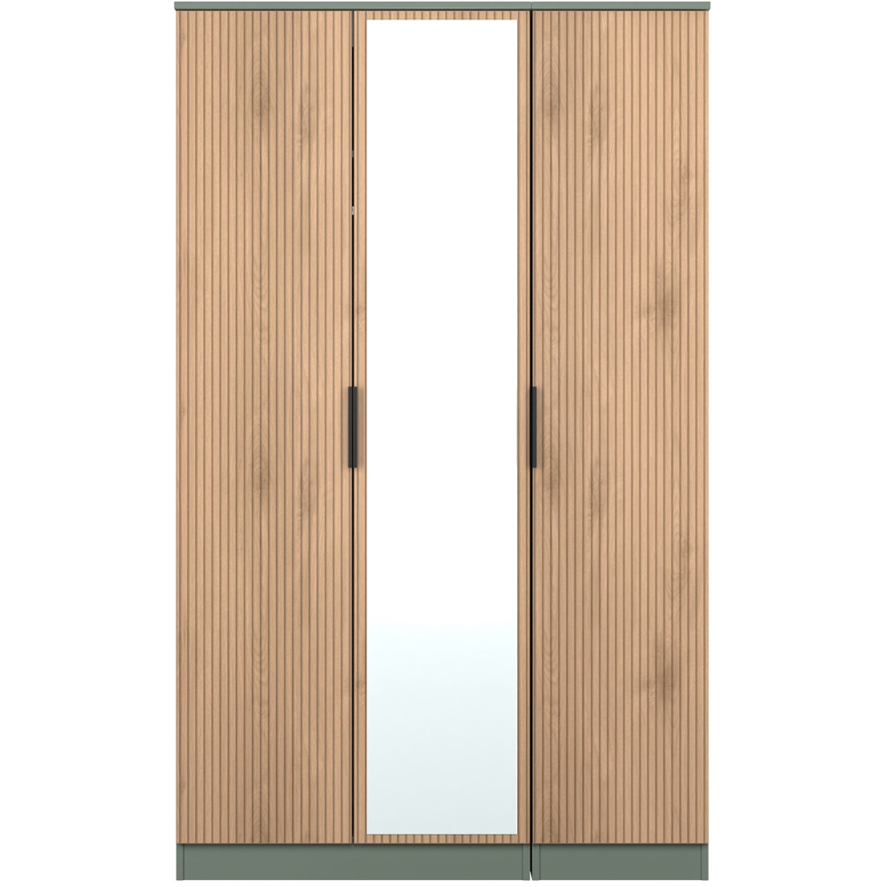Crowndale Java 3 Door Slatt Effect and Reed Green Mirror Wardrobe Image 2
