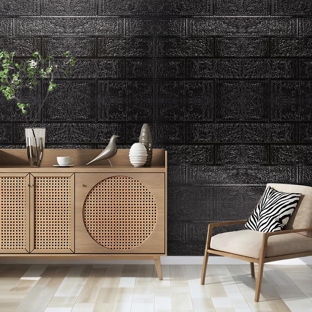Living and Home 3D Brick Texture Black Wall Sticker 15 Pack Image 1