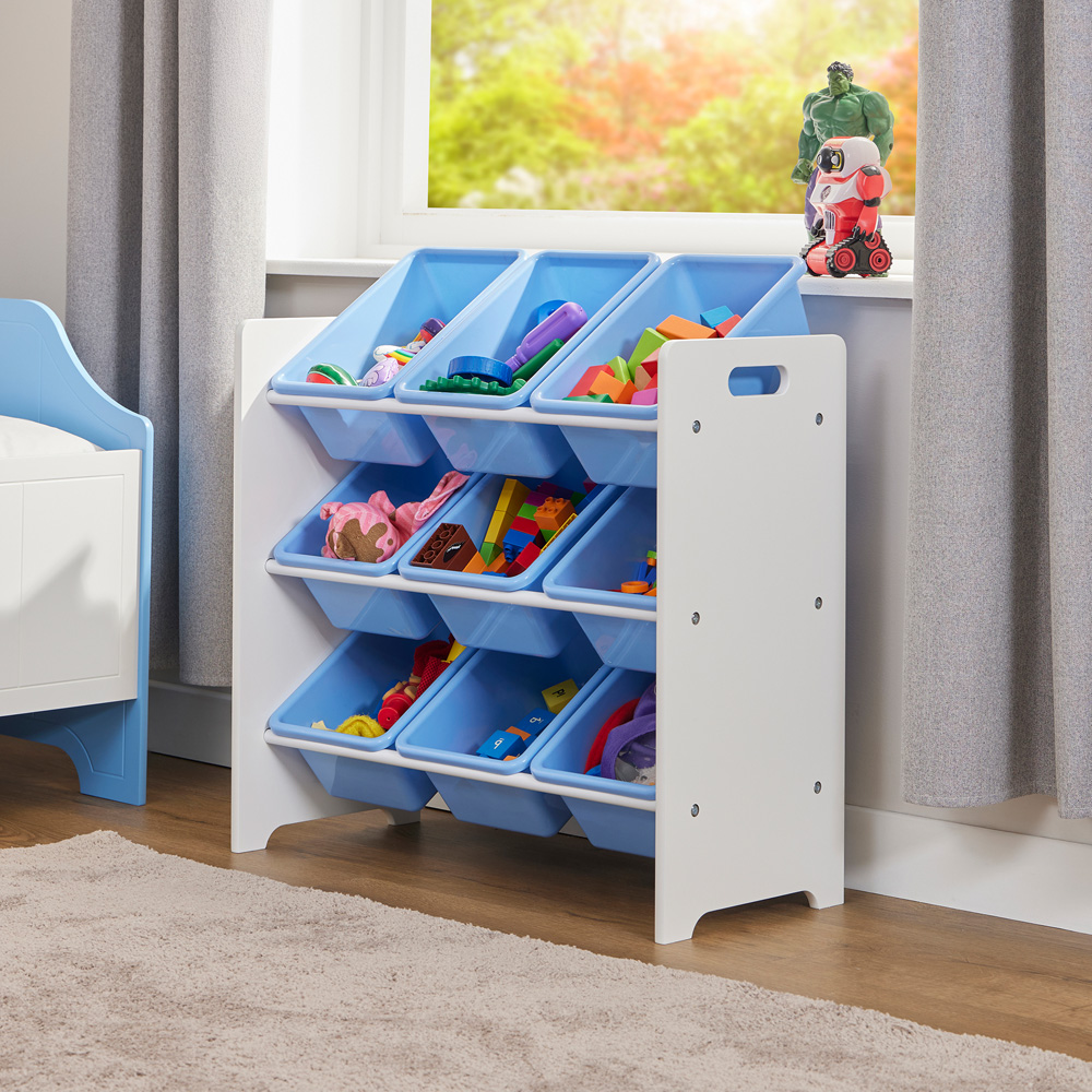 Liberty House Toys Kids 9 Bin White and Blue Storage Unit Image 2