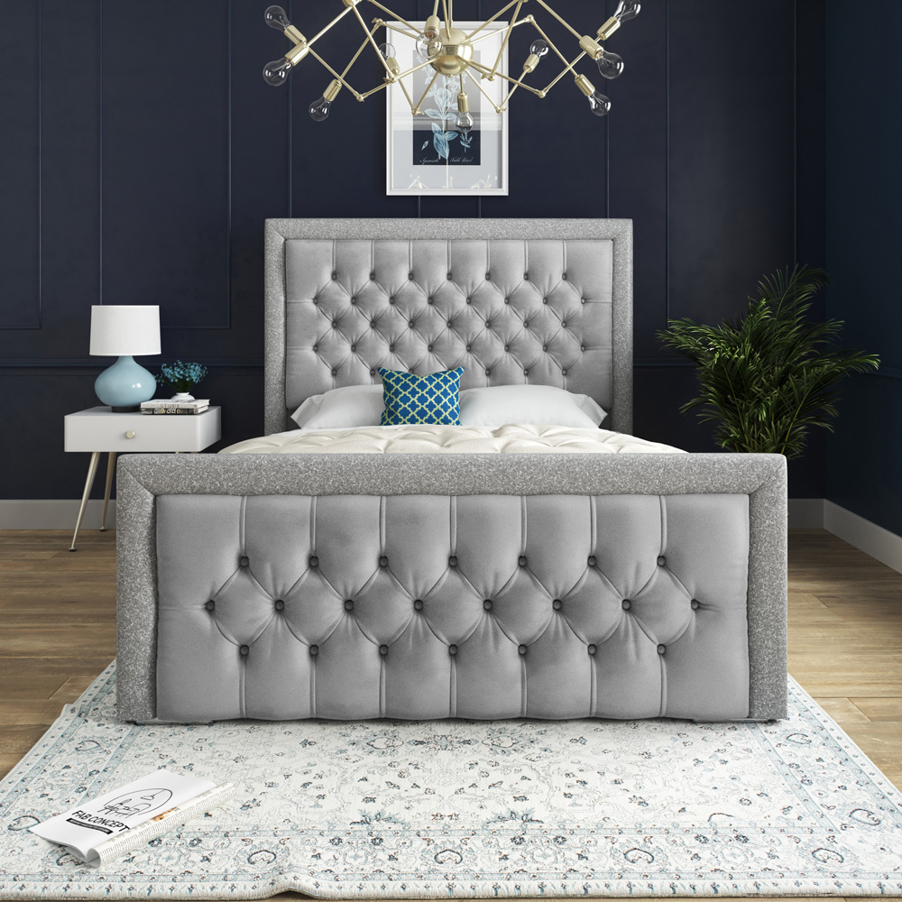 DS Living Cheltenham King Size Glitter and Grey Velvet Bed Frame Image 3