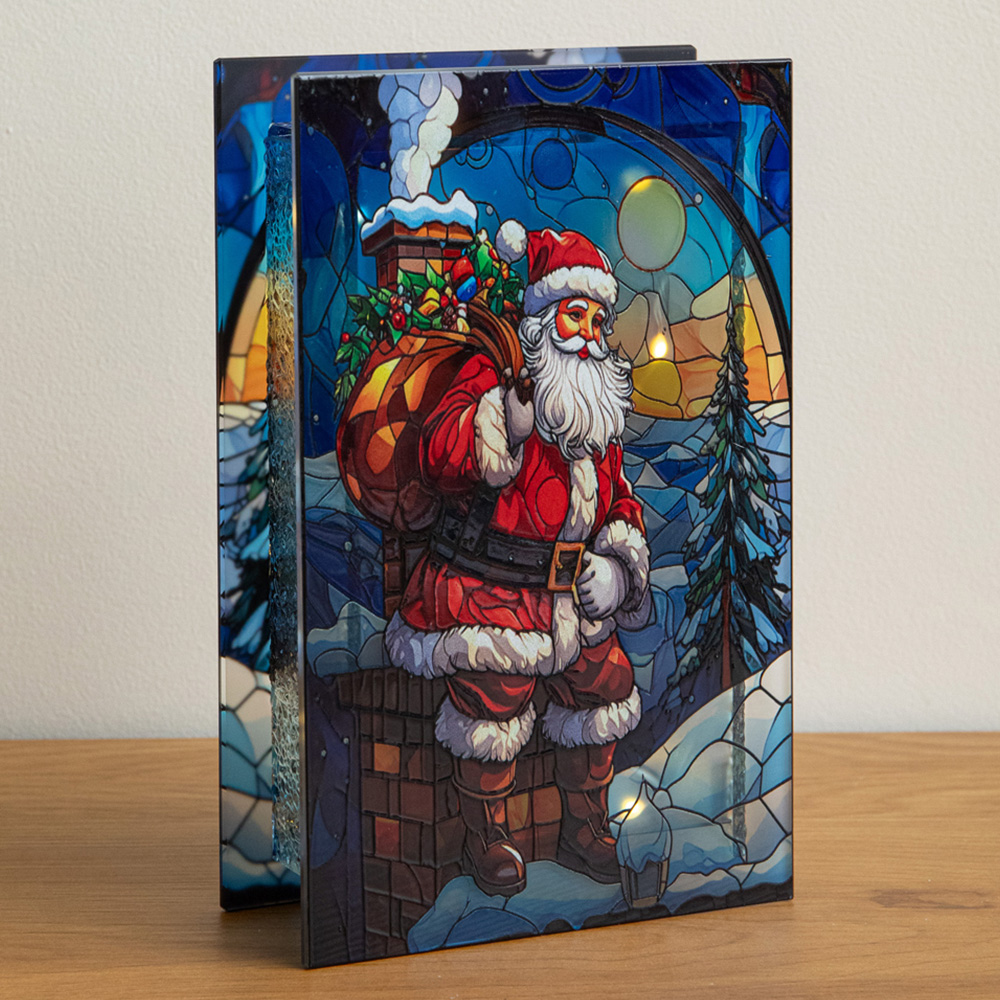 Samuel Alexander Light Up Stained Glass Santa on Chimney Christmas Decoration 21 x 13cm Image 1