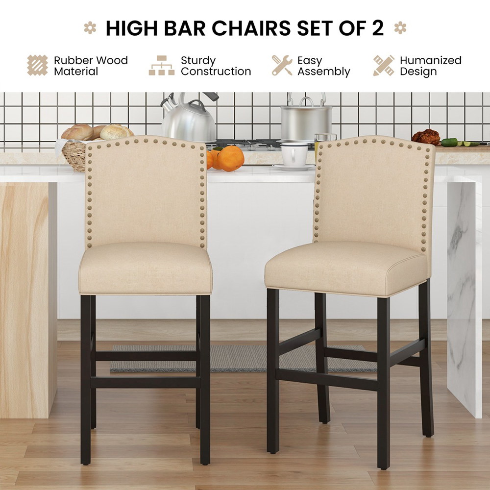 Costway Beige Bar Stool Set of 2 Image 7