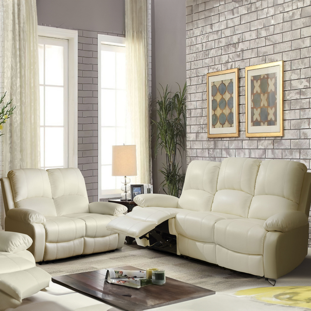 Brooklyn 5 Seater White Bonded Leather Manual Recliner Sofa Set Image 1