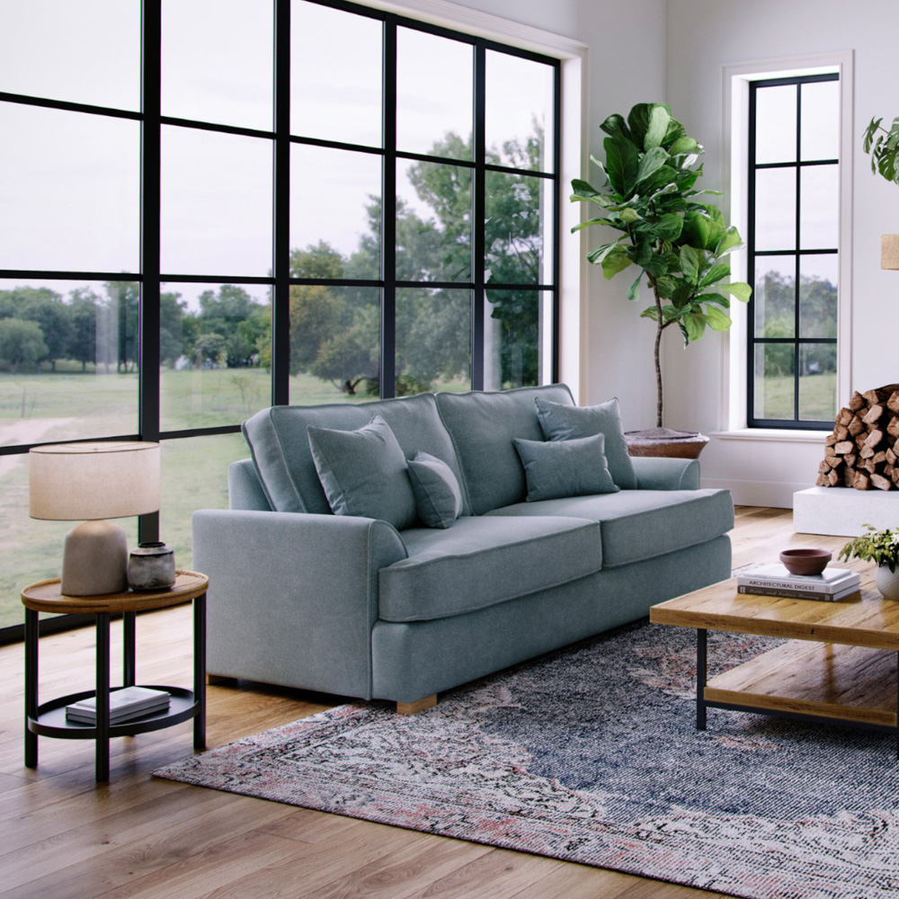 Alba City 3 Seater Fine Blue Fabric Sofa Image 5