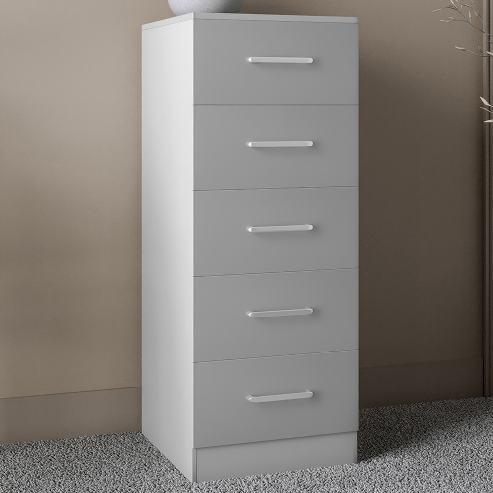 Seconique Dakota 5 Drawer Light Grey Narrow Chest Image 1
