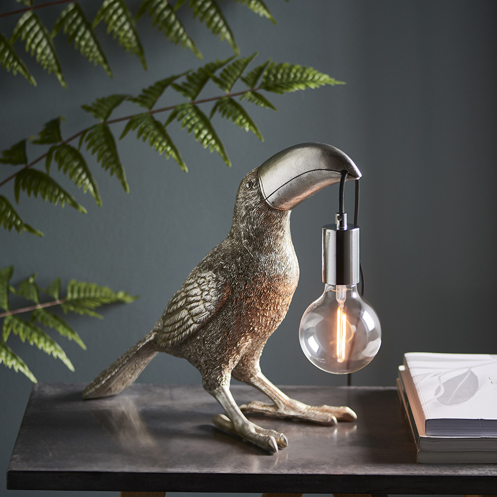 Merano Andria Vintage Silver Paint and Chrome Toucan Table Lamp Image 4