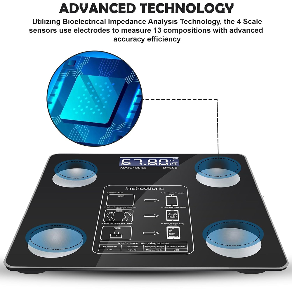ATEK Bluetooth Smart Digital Blue Body Fat Scale 180kg Image 5