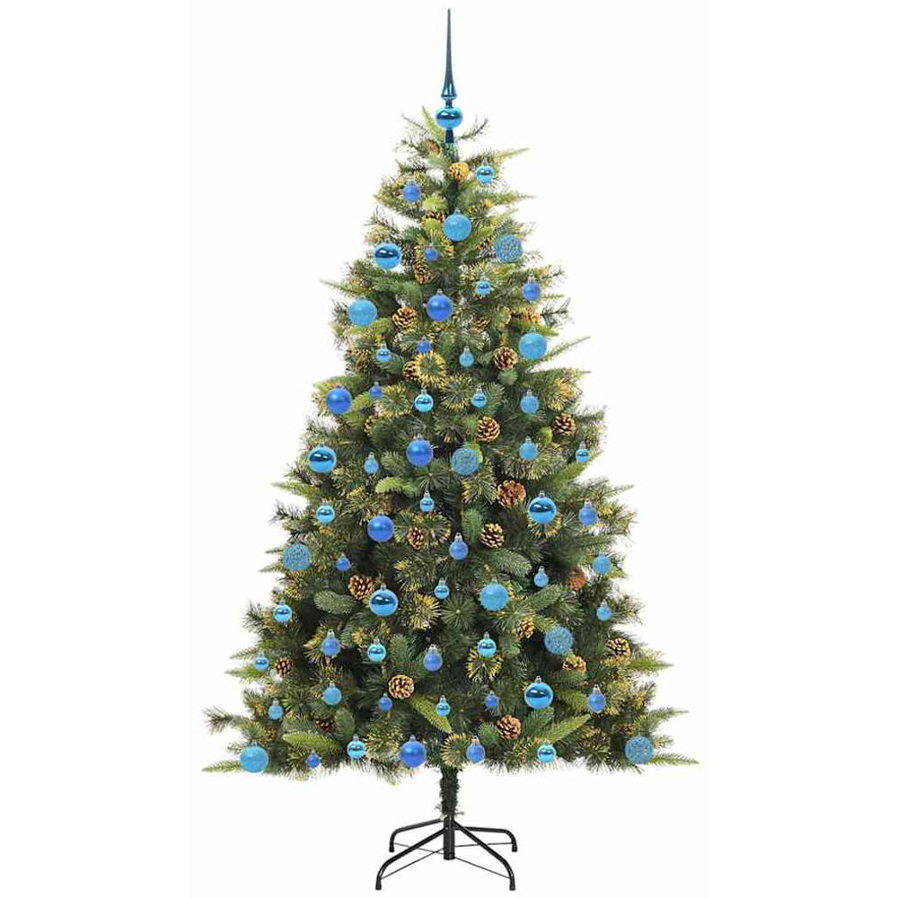 vidaXL Pre-Lit Blue Baubles and Pinecones Green Artificial Christmas Tree 6ft Image 4