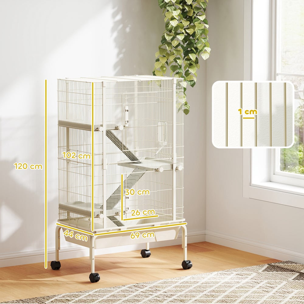 PawHut 4 Level Beige Rolling Small Animal Cage Image 9