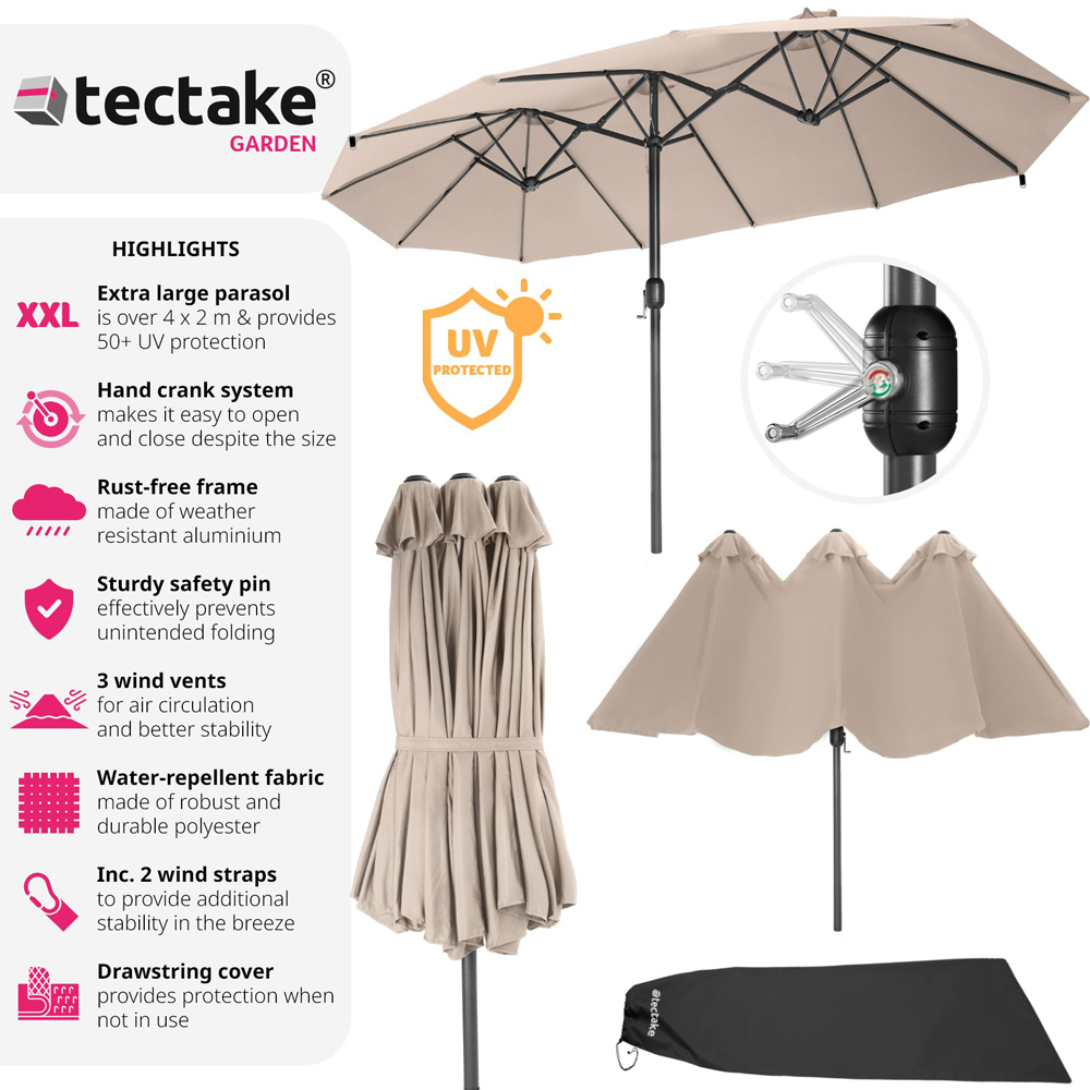 tectake Silia Beige Extra Wide Parasol 4.6 x 2.7m Image 6
