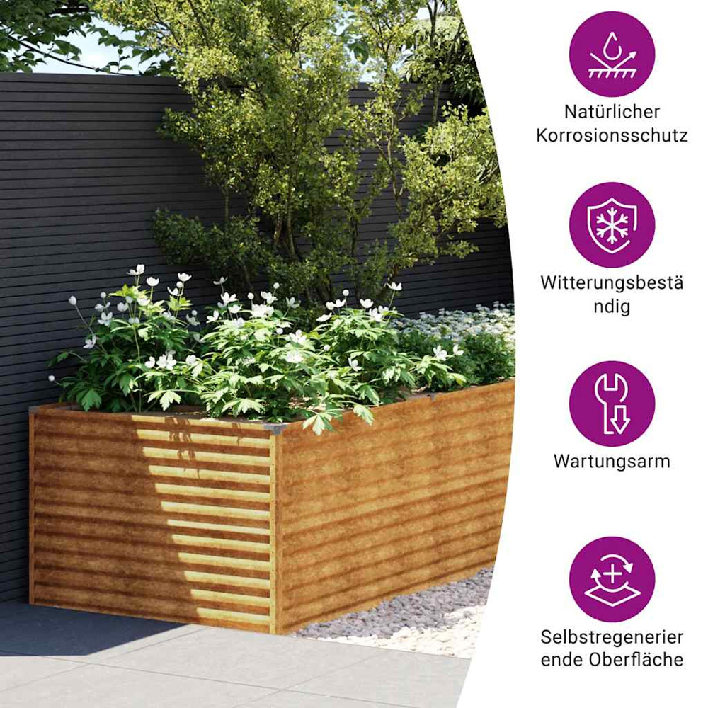 vidaXL Brown Corten Steel Raised Garden Planter 479 x 100 x 69cm Image 7