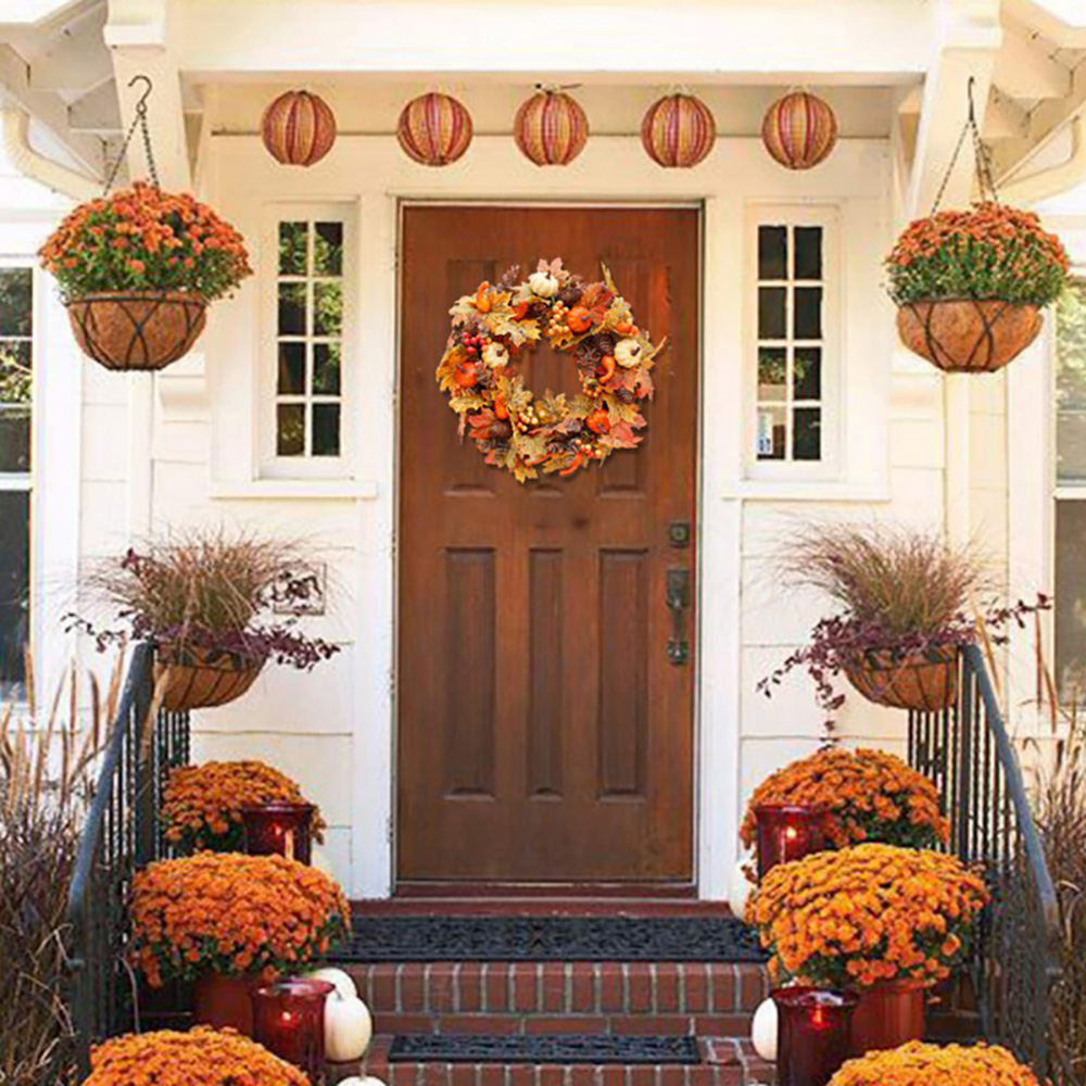 Living and Home LED Wreath with Maple Leaves Pumpkins Berries and Pinecones 60cm Image 8