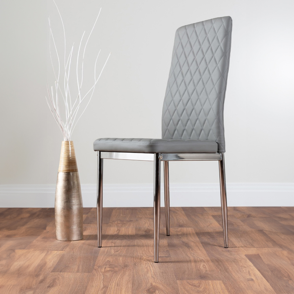 Furniturebox Valera Set of 6 Grey and Chrome Faux Leather Dining Chair Image 5