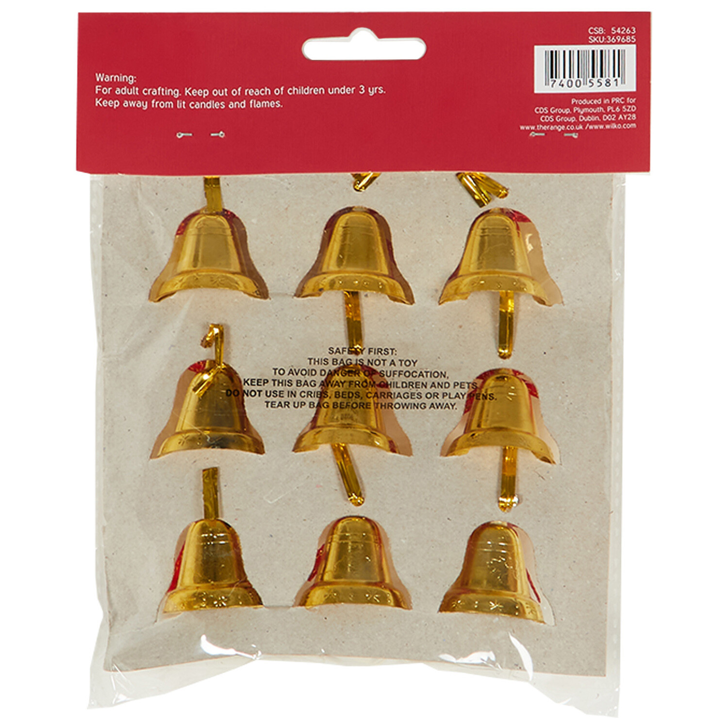 Pack of 9 Decorative Bells - Gold Image 2