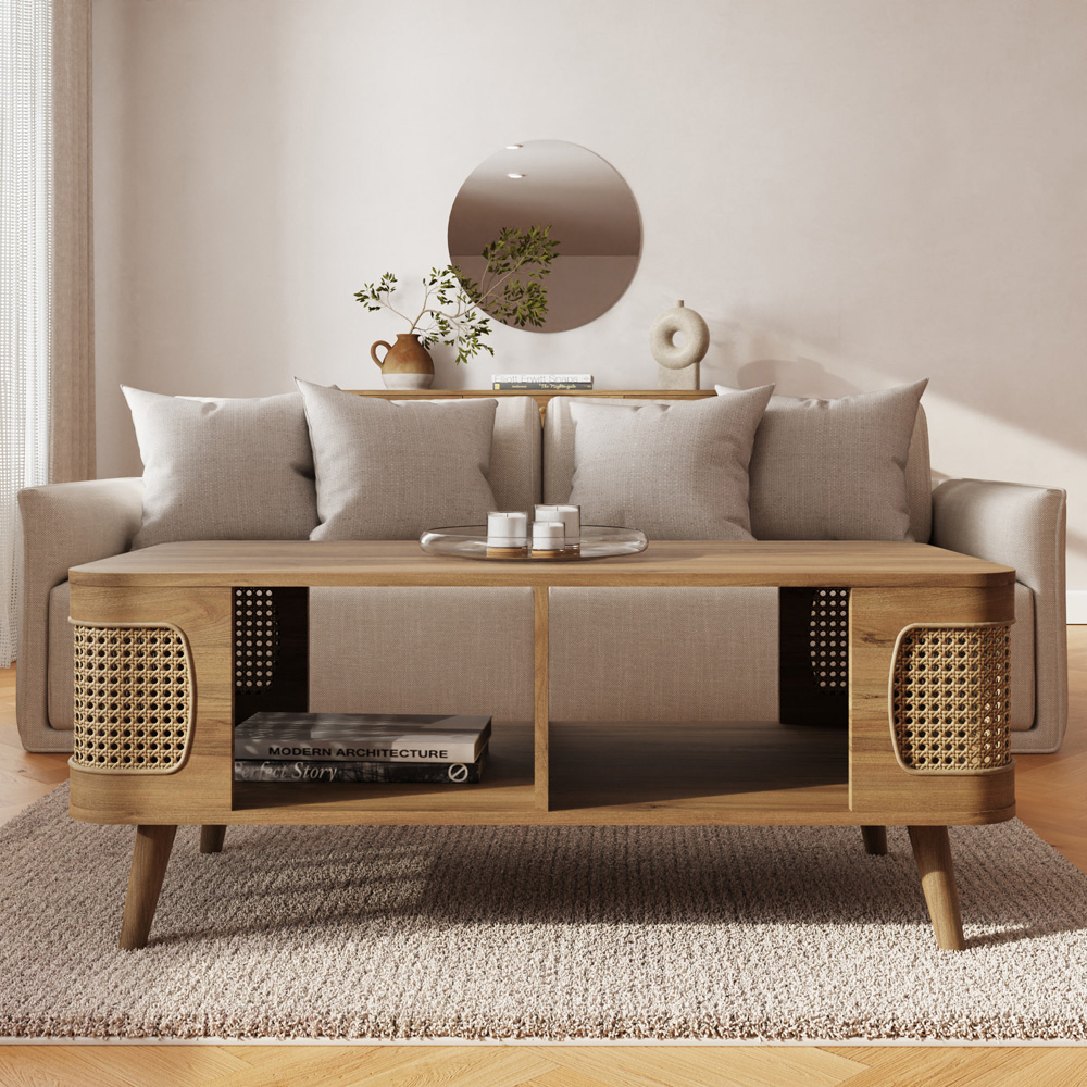 GFW Sorrel 2 Shelf Oak Rattan Coffee Table Image 7