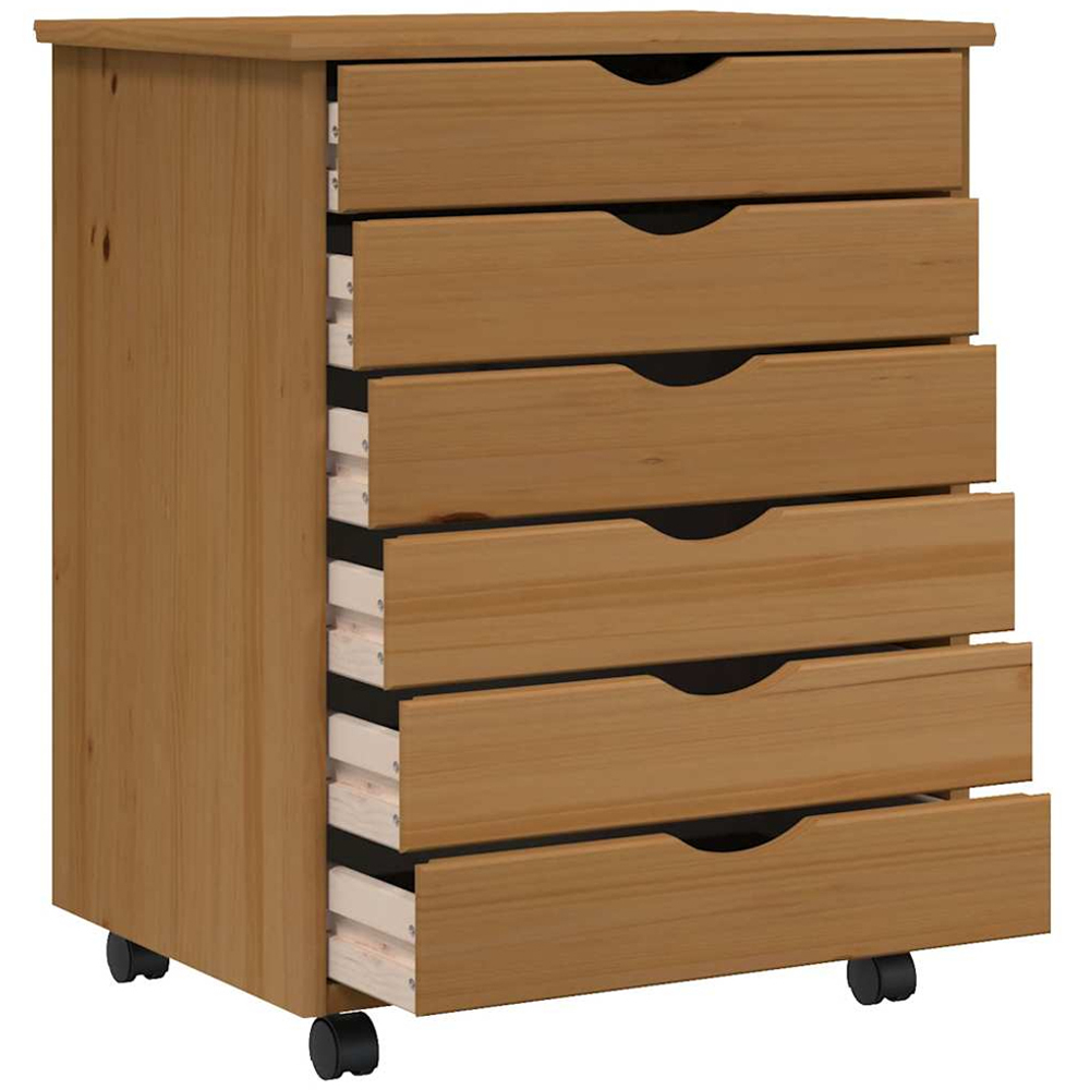 vidaXL Moss 6 Drawer Honey Brown Solid Pine Mobile Chest of Drawers Image 3