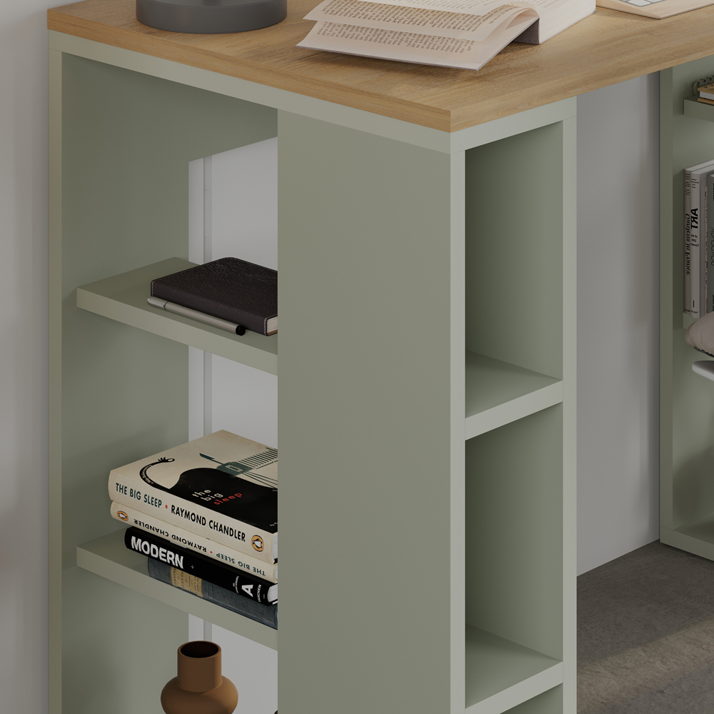Decortie Colmar 6 Shelf Computer Desk Oak and Ash Green Image 3