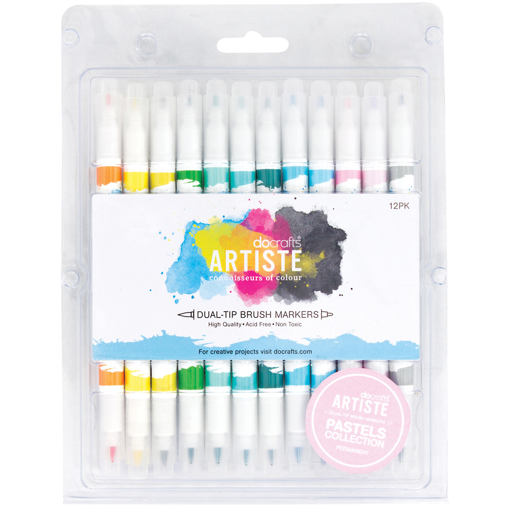 Docrafts Artiste Pastels Dual Tip Brush Marker Pen 12 Pack Image