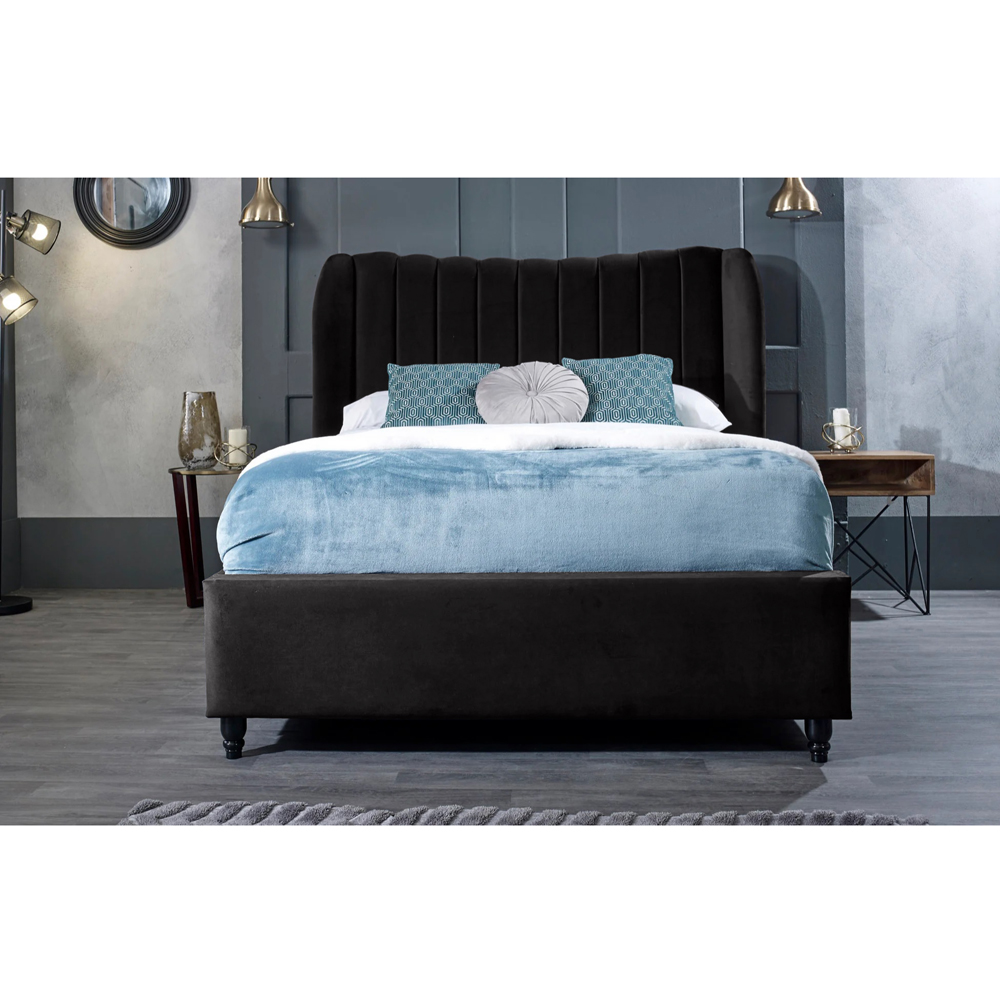 Eleganza Home Carli Super King Size Black Plush Velvet Bed Frame with Lined Headboard Image 3