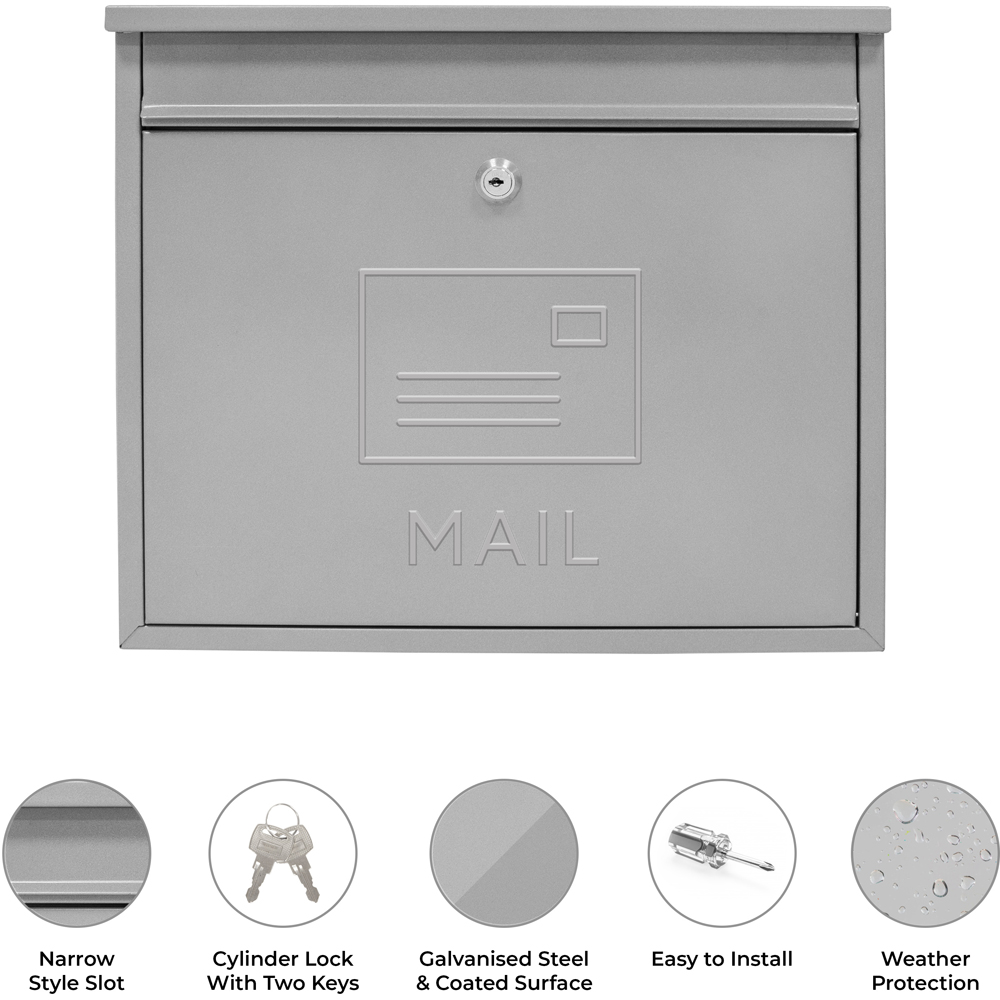 GardenKraft Elegance Silver Galvanised Steel Wall Post Box Image 6