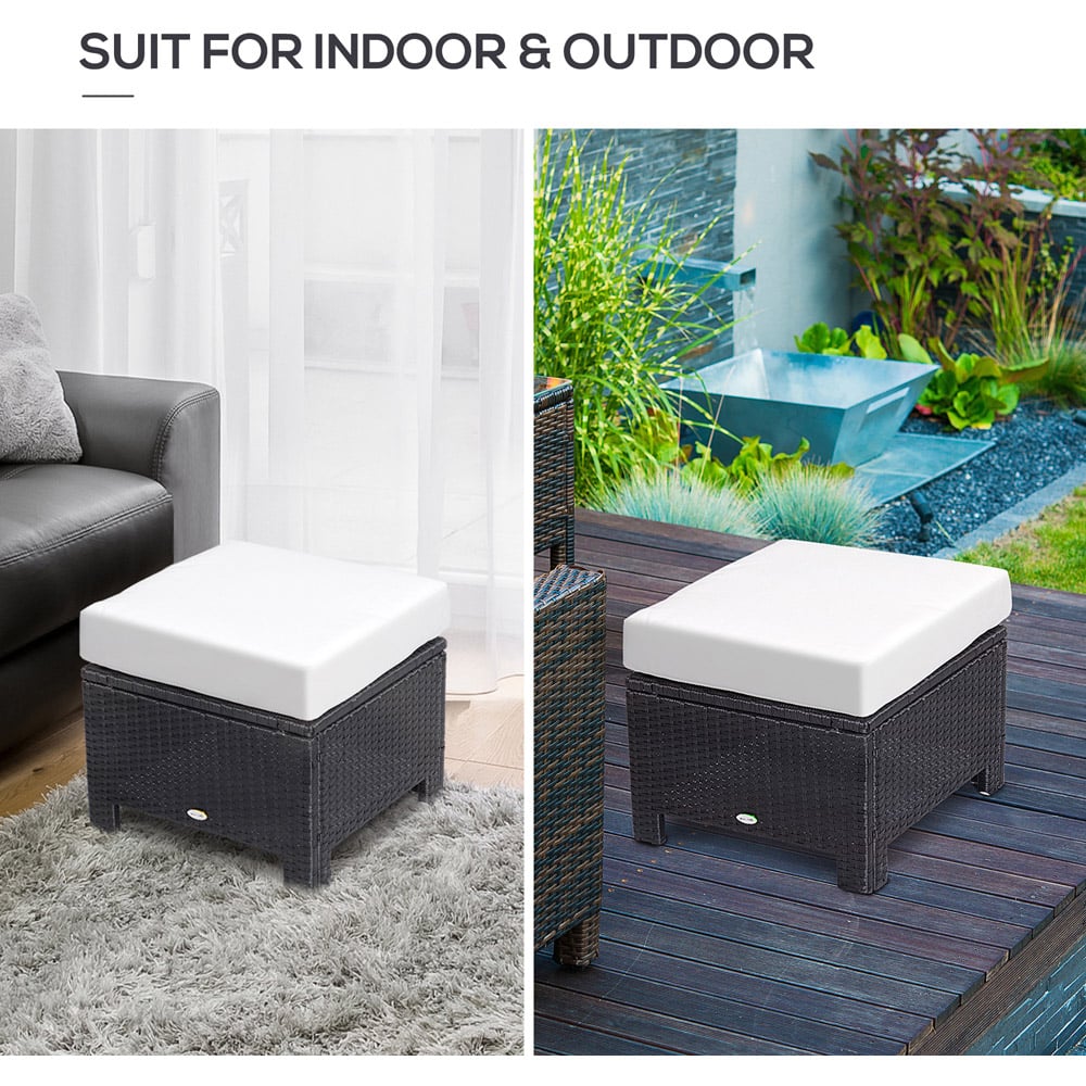 Outsunny Black PE Rattan Footstool with Padded Seat