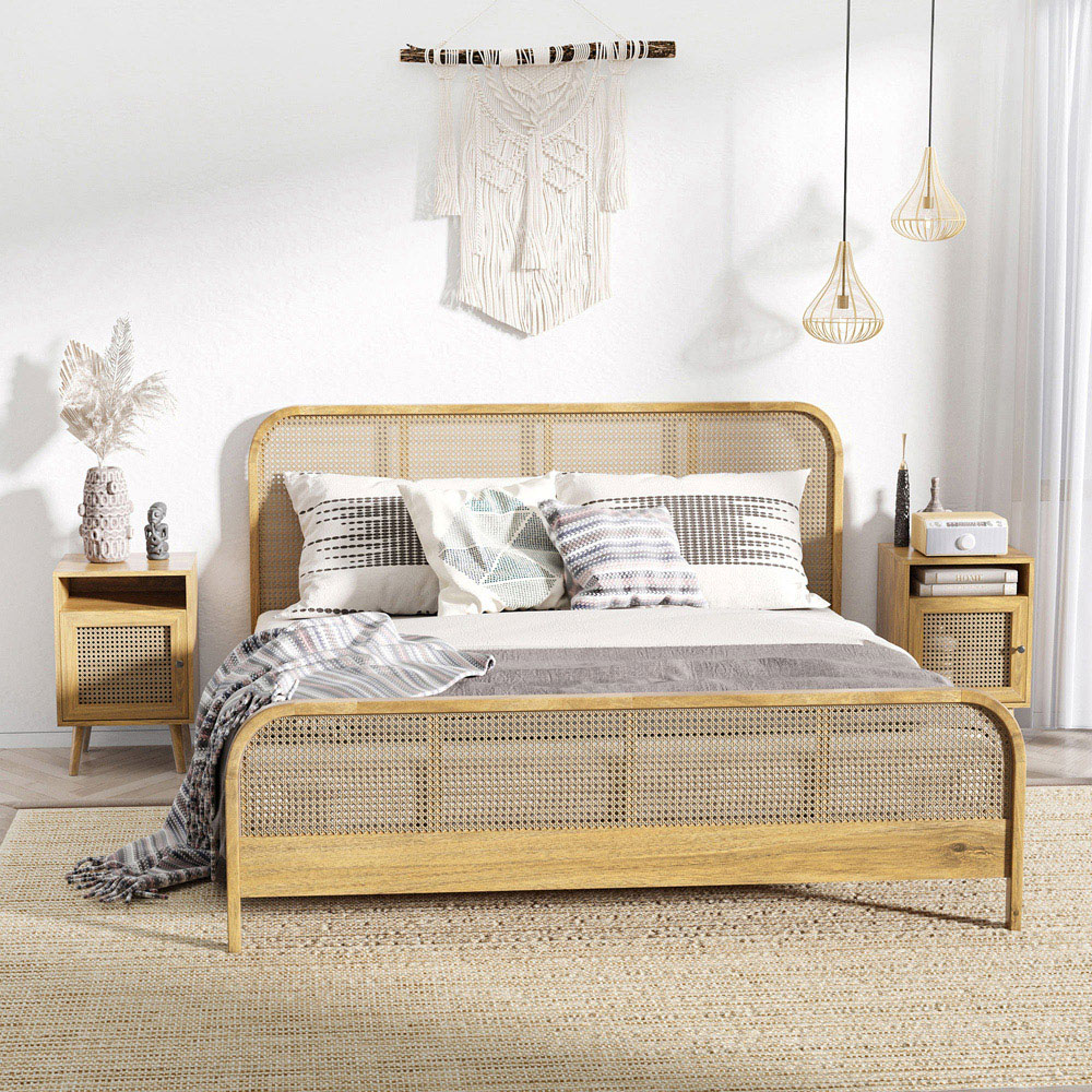 Portland Single Door Natural Rattan Bedside Table Set of 2 Image 2
