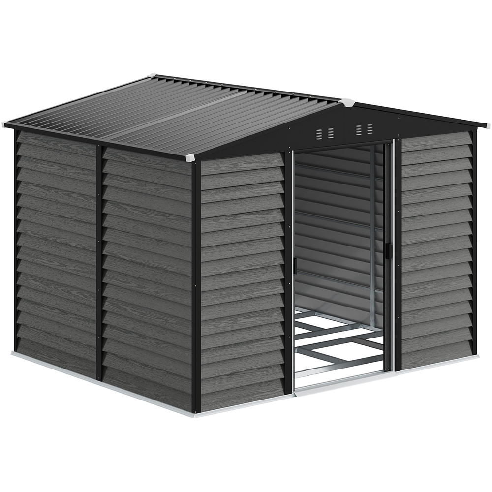 Living and Home 10 x 8ft Grey Wood Grain Apex Garden Storage Shed with Foundation Image 3