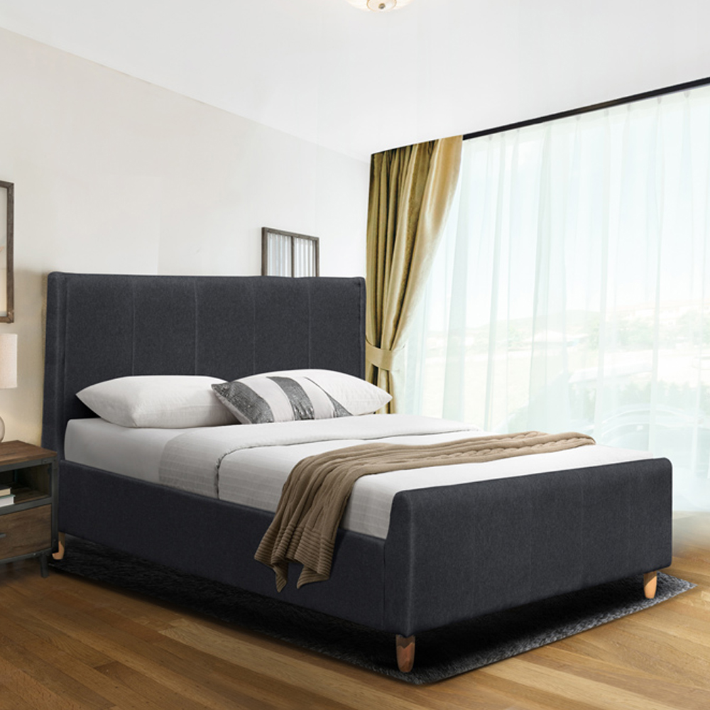 Brooklyn Double Grey Linen Fabric Upholstered Bed Frame Image 1