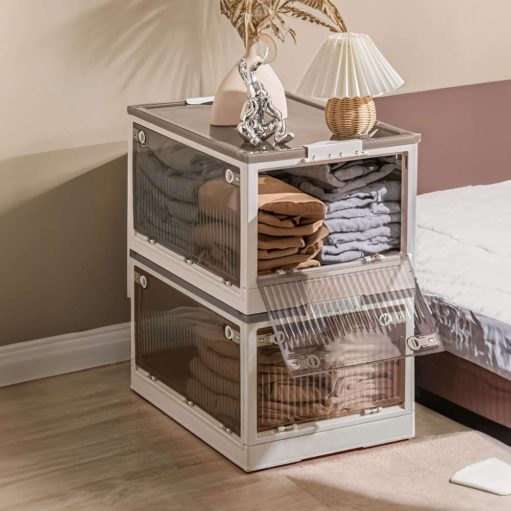 Living and Home Transparent Foldable Storage Box with Wheels Image 2