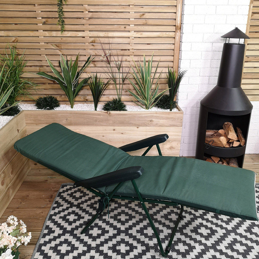 Samuel Alexander Plain Green Garden Patio Padded Recliner Sun Lounger Image 4