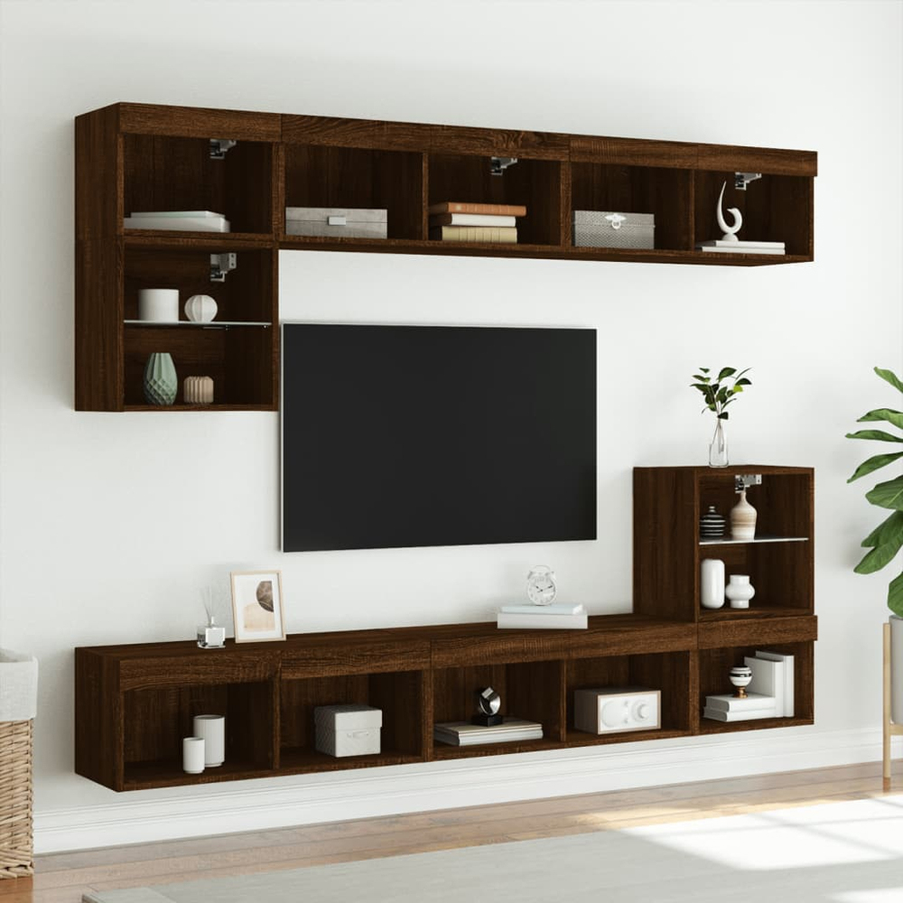 vidaXL 2 Shelf Brown Oak Wall Mounted LED TV Cabinet Image 4