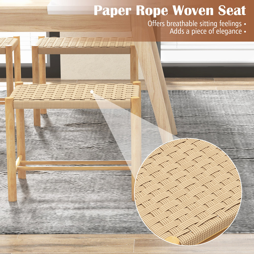 Costway Woven Paper Rubberwood Frame Dining Stool Set of 2 Image 7