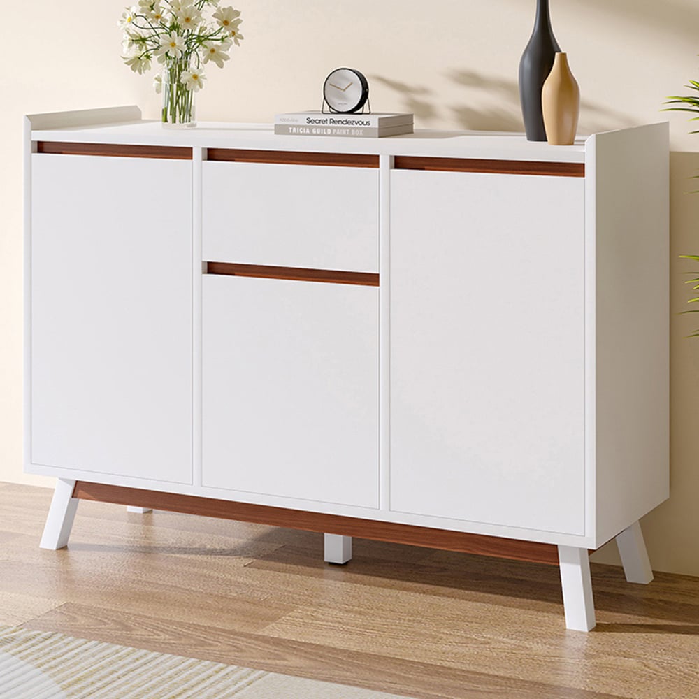 Living and Home 3 Door Single Drawer White Sideboard Image 1