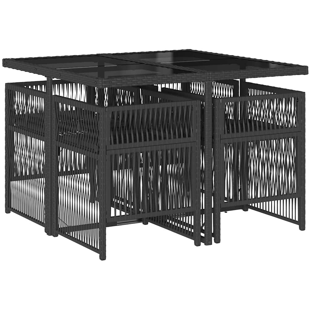 Walplus 4 Seater Foldable Poly Rattan Garden Dining Set with Cushions Black Image 5