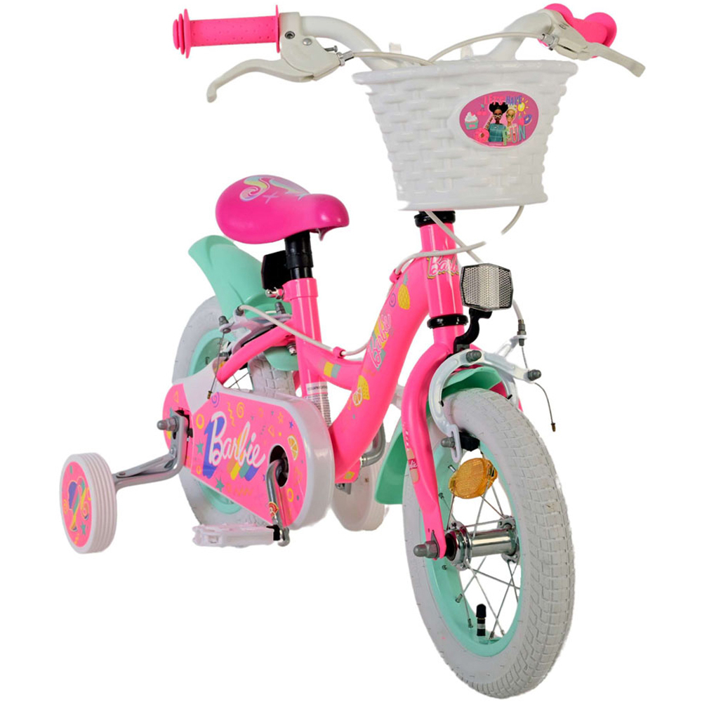 Volare Barbie Kids 12 inch Pink Bike with Stabilisers and Basket Image 2