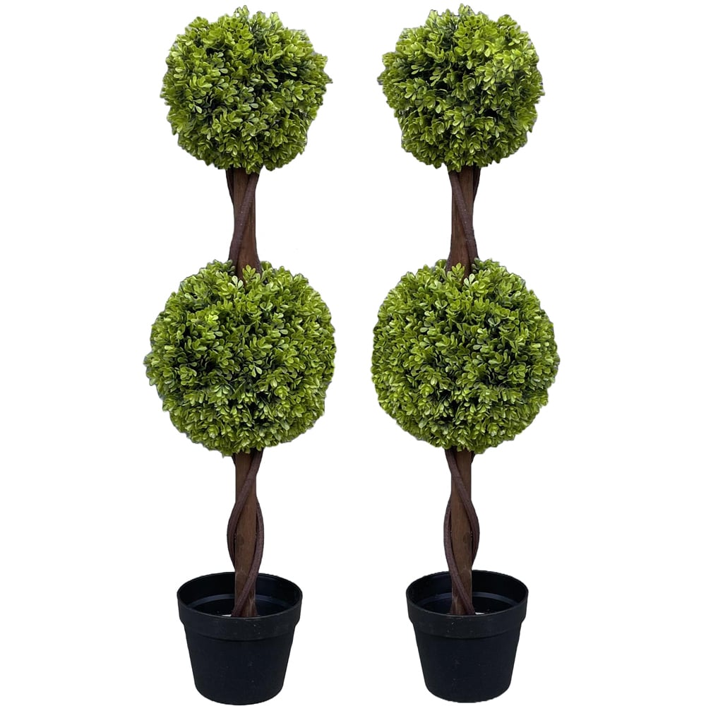 Leaf Artificial Green Double Ball Topiary Tree 90cm 2 Pack Image 1