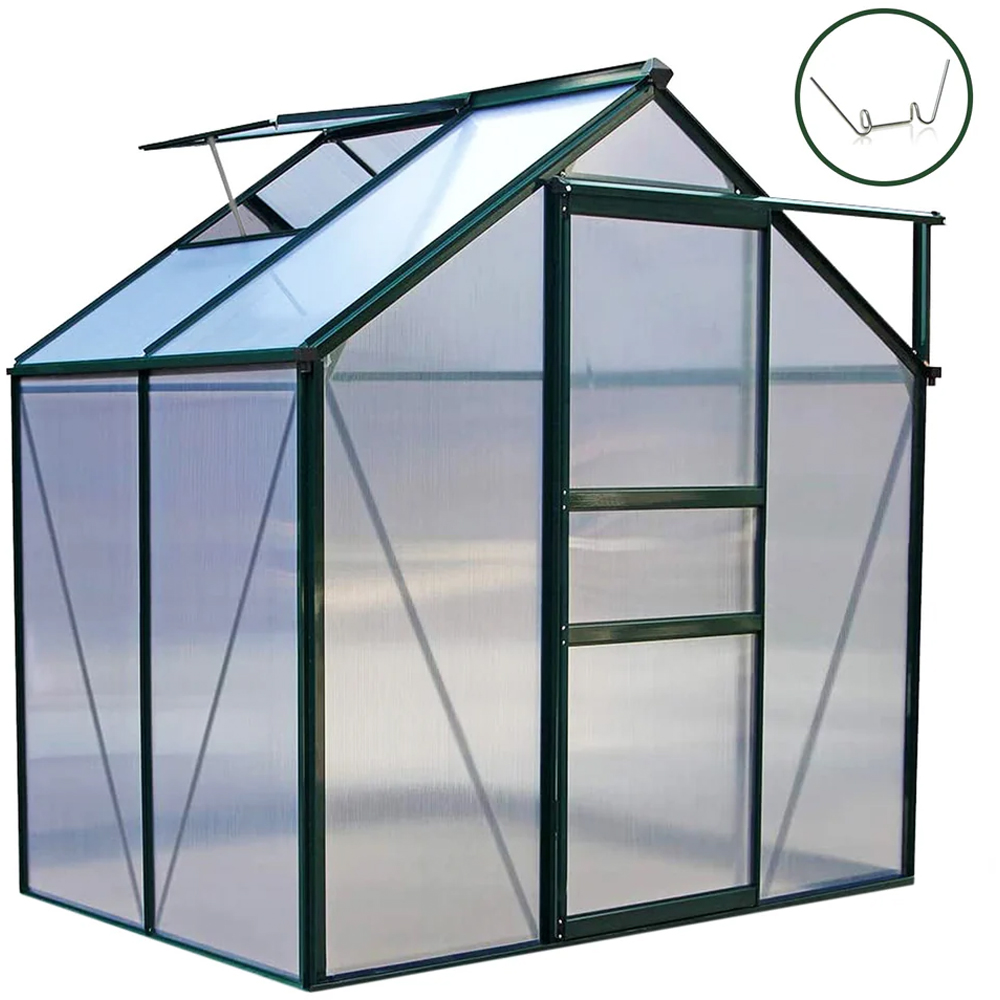 MonsterShop Green 6 x 4ft Polycarbonate Greenhouse Image 3