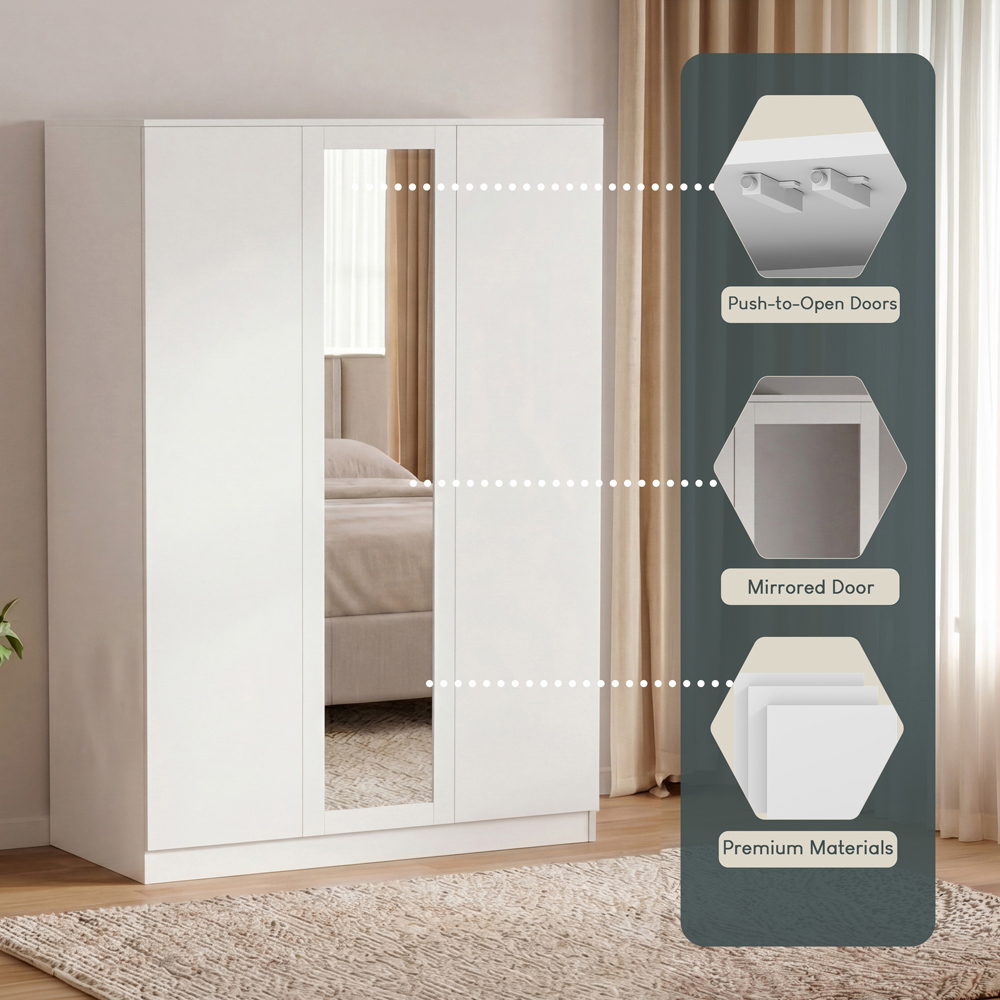 VIDA DESIGNS Denver 3 Door White Mirrored Wardrobe Image 5