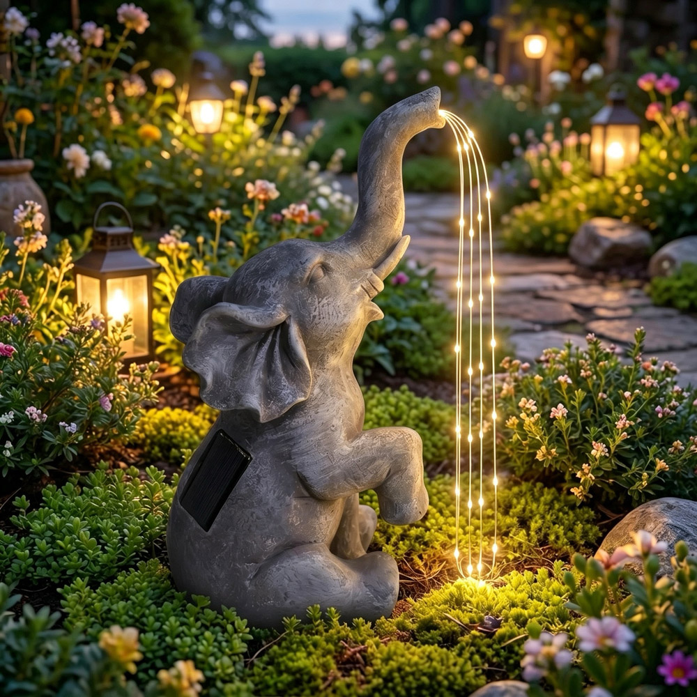 Alivio Grey Elephant LED Solar Garden Statue Image 1